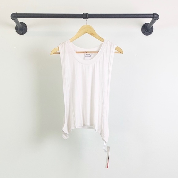 NWT Good American The Muscle Motivation Cropped Tank Top In White - Picture 2 of 5